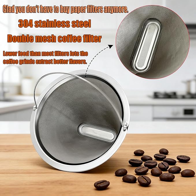 #4 Coffee Filter Stainless Steel, fit for Technivorm Moccamaster KBGV, KBT,KBGT Reusable Coffee Dripper For Breville Precision Brewer Double Mesh Filter