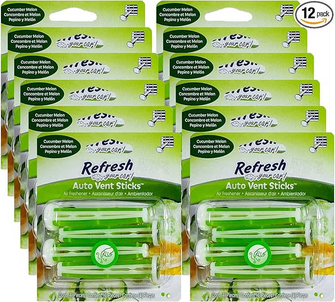 Refresh Your Car! Car Air Fresheners Vent Sticks, Odor Eliminator for Car Vent Air Freshener (Cucumber Melon, 12 Packs)