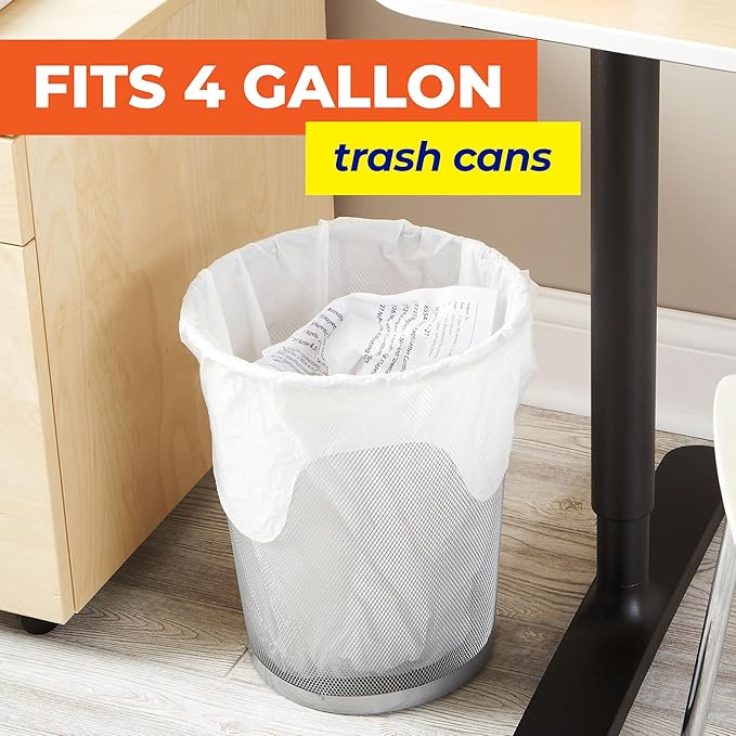 Hefty Essentials Flap Tie 4 Gallon Trash Bags, 80 Count, Small Scented Trash Bags for Bathrooms, Bedrooms, Dorm Rooms, Home Offices, and More, Fresh Linen Scent, White
