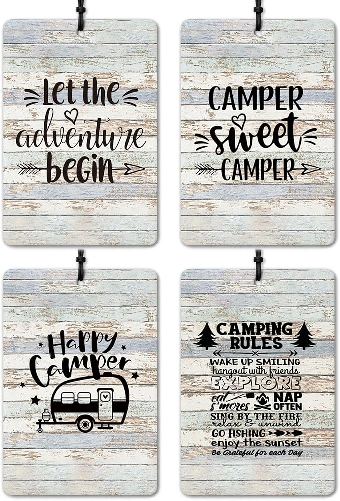 Rustic Farmhouse Camping Car Air Freshener 4 Pcs, Camping Lovers Gifts Air Freshener Hanging for Cars Books Closet Drawer, Camper Car Accessories Gifts for Women Men Couples