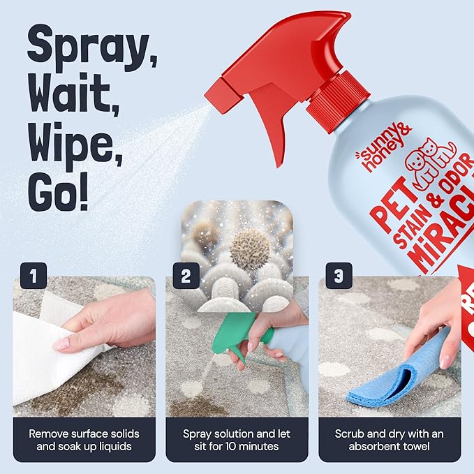 Sunny & Honey Pet Stain and Odor Remover - Enzyme Cleaner for Dog Urine and Poop on Carpets and Furniture - Strong Pet Carpet Cleaner Spray (32fl oz Fall Spice)