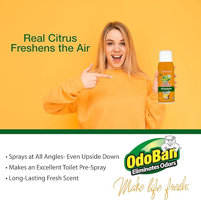 OdoBan Aroma Eliminator Set, Made in the USA, 10 Ounce 360-Degree Continuous Spray Natural Oil Real Citrus Air Freshener and 1 Gallon Multipurpose Disinfectant Cleaning Concentrate, Orange Scent