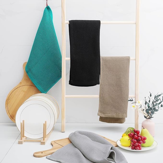 Homaxy 100% Cotton Waffle Weave Kitchen Dish Towels, Ultra Soft Absorbent Quick Drying Cleaning Towel, 13 x 28 Inches, 8-Pack, Tan