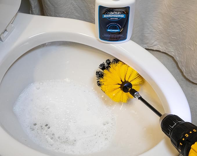 3 Piece - Diamond Shine Bathroom Cleaner & Scrub Brush Combo with Extension Toilets Hard Water Stain Remover Shower Door Cleaner
