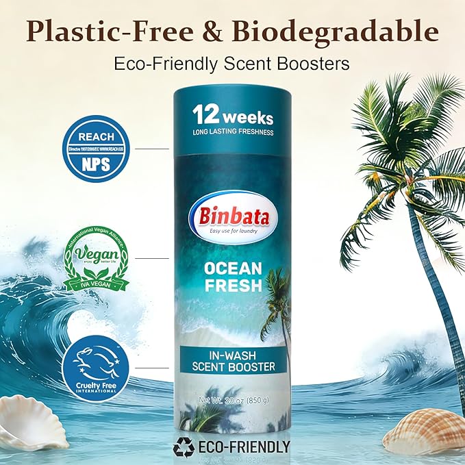Eco‑Friendly Scent Beads Laundry 30oz, Gentle In‑Wash Scent Booster Beads with Plastic Free Recyclable Package, Up to 85 Washing Cycles for 12 week Long-Lasting Freshness, Ocean Fresh Scent