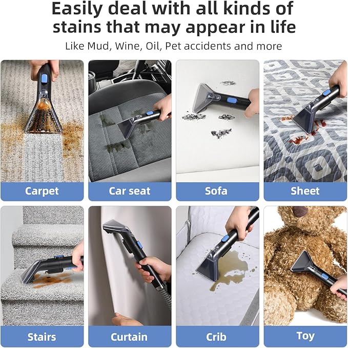 Carpet Cleaner Machine 11Kpa Strong Suction, New 450W Powerful Motor, Portable Upholstery Cleaner with Spot Cleaner, Stain Remover for Pet Accident, Rugs, Carpet and Upholstery Black (AU-C003)