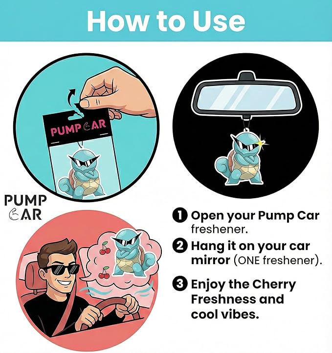 PumpCar 2 pieces double-sided poke turtle hanging cartoon cherry-scented funny car air freshener Cool hanging for rearview mirror Car Interior Accessories Gifts