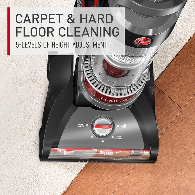 Hoover WindTunnel Cord Rewind Pro Bagless Upright Vacuum Cleaner, For Carpet and Hard Floors, UH71300V, Black, UH71300 (Renewed)