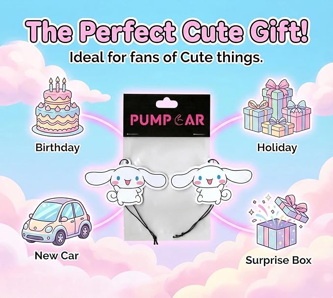 PumpCar 2 pieces cinammoroll double-sided hanging cartoon cherry-scented funny car air freshener Cool hanging for rearview mirror Car Interior Accessories Gifts