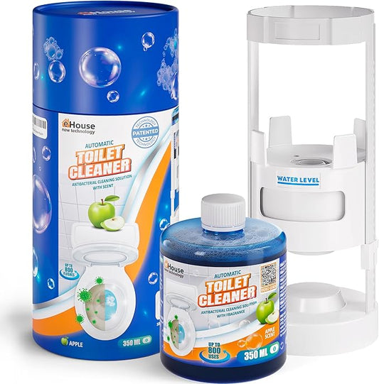 eHouse Automatic Toilet Cleaner with Refill — Flush-Activated Toilet Bowl Cleaner, Household Cleaning Solution - Toilet Cleaners for Hard Water, Removes Rust & Limescale, Fresh Apple Scent.