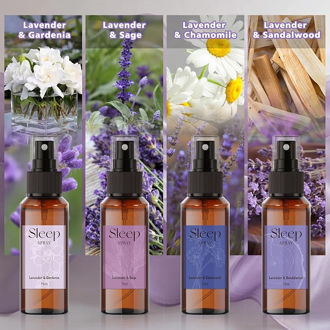SCENTORINI Sleep Spray, 10.14 oz Calming Lavender Spray for Sleep, Lavender Essential Oil, 4 Pack Relaxing Aromatherapy Mist for Bedding Fabric, Room Spray Odor Deodorizer