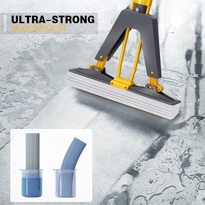 Masthome EasyWring Microfiber Spin Mop with 3 Mop Pads & Sponge Mop with 3 Absorbent PVA Mop Refills for Floor Cleaning