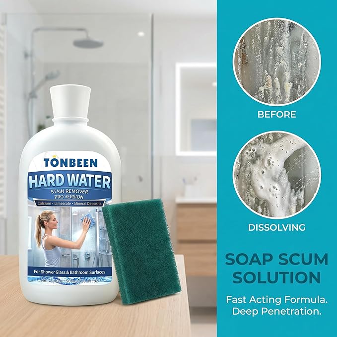 Hard Water Stain Remover Paste with Polishing Pads – Calcium & Limescale Cleaner for Shower Glass, Shower Doors & Tiles, Includes 800 & 1200 Grit Pads, 500ml,16.9fl oz