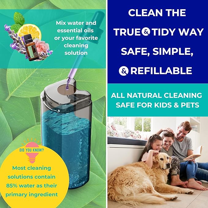 True & Tidy® Multi-Surface Spray Mop with Refillable Water Bottle, Use Any Cleaning Solution Easy to Fill and Refill with Machine Washable Mop Pad (Navy)