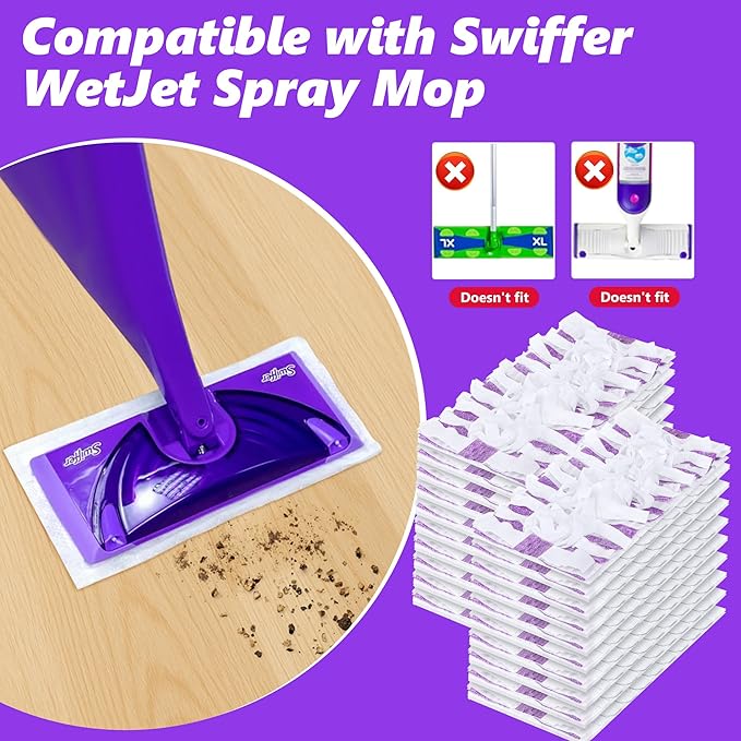 8 Count Disposable Mop Pads Refills for Swiffer WetJet, Multi Surface Hardwood Floor Cleaner Spray Mop Pads Refills Multi Layers Thickened and Super Absorbent