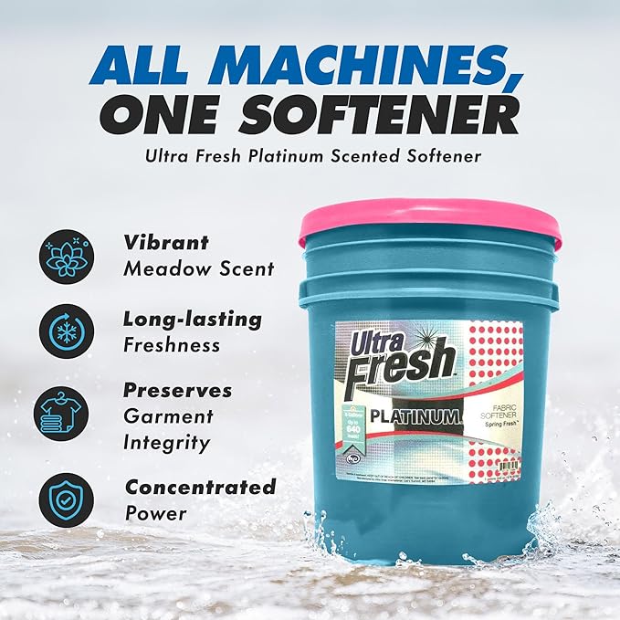 Ultra Fresh Platinum 5 Gallon Spring Fresh Scented Fabric Softener Liquid with Pump for Easy Dispensing for Up to 640 Laundry Loads (6 Pack)
