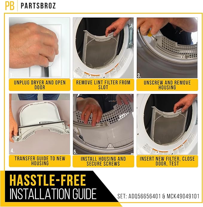 PartsBroz ADQ56656401 Dryer Lint Filter & MCK49049101 Trap Screen Cover Housing for LG Dryer Lint Filter Replacement, Kenmore Elite Dryer Parts for Vent ADQ566564 PS3531962 DLE3500W DLE3170W DLE3600W