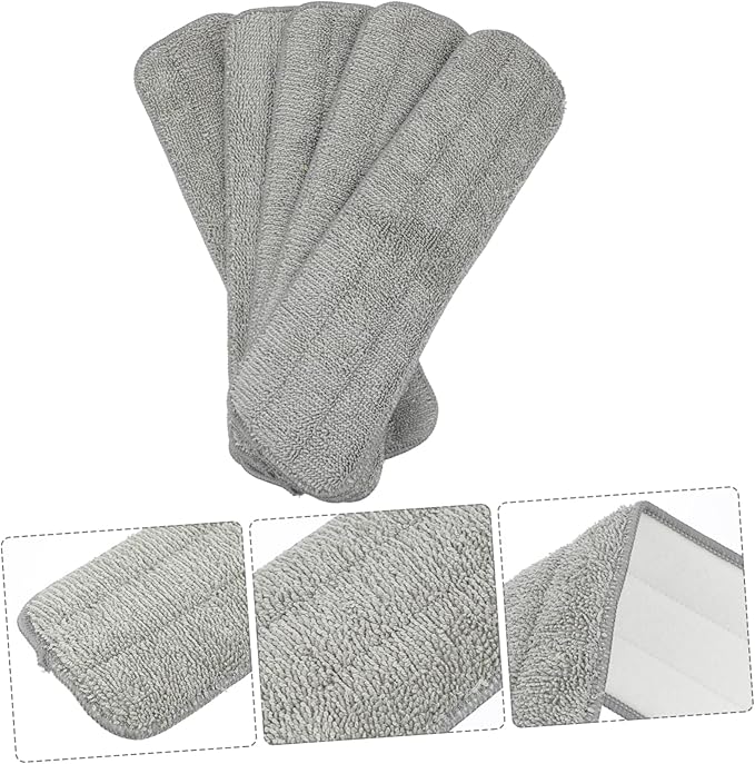 5pcs Flat Mop Cleaning Mops Mop Cloth Replacement Mop Replacement Steammop Pad Steam Mops Flat Floor Mop Steam Floor Mop Cleaning Accessories Wet and Dry Fiber Replacement Head, 36x11cm, Grey
