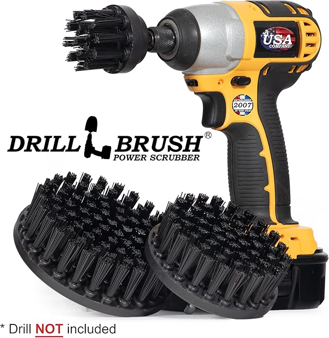 Ultra Stiff Drill Powered Cleaning Brush Set - Heavy Duty Industrial Stripping - Cordless Drill Power Scrubber Grill Brush for Household Cleaning Supplies - Rust Remover - No Wires - BBQ Grill Brush