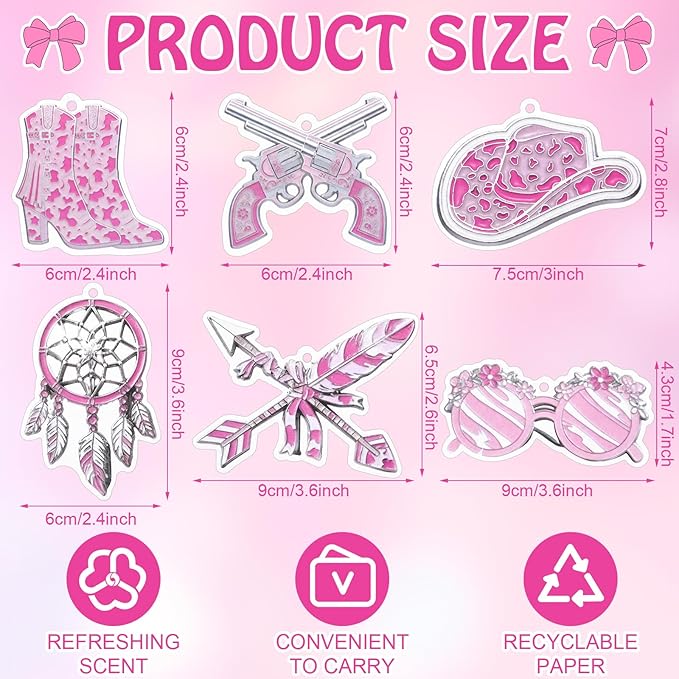 Loopeer 6 Pcs Pink Western Car Air Freshener Preppy Cowgirl Western Gifts for Women Retro Cowgirl Bible Verses Hanging Air Freshener for Cars Closet Drawer Books Cute Car Accessories Mirror Decor