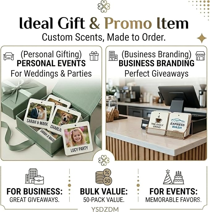 50PCS Custom Logo Bulk Car Air Fresheners, Wholesale Custom Double-Sided Car Air Fresheners with Photo Text Logo, Suitable for Truck and Car Drivers, as Well as Business Logos (50 Rount)