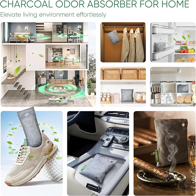 14 Packs Activated Charcoal Odor Absorber for Shoes and Home