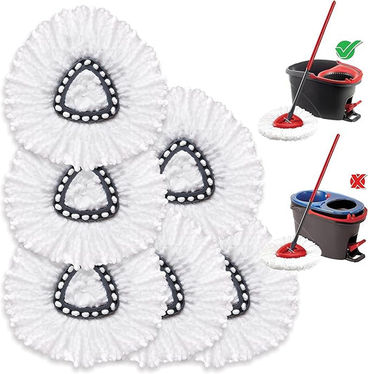 KLEEN HANDLER Microfiber Spin Mop Replacement Head Refills Compatible with O-Cedar EasyWring 1 Tank System, White, L (6-Pack)