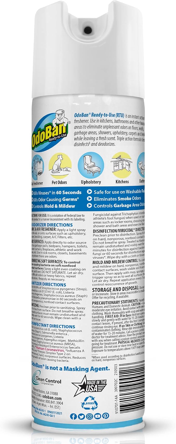 OdoBan Ready-to-Use Disinfectant and Harsh Smell Eliminator, Air and Pet Aroma Freshener and Purifier, Set of 2, 14.6 Ounce 360-Degree Continuous Spray and 14 Ounce Scent Absorber, Fresh Linen Scent