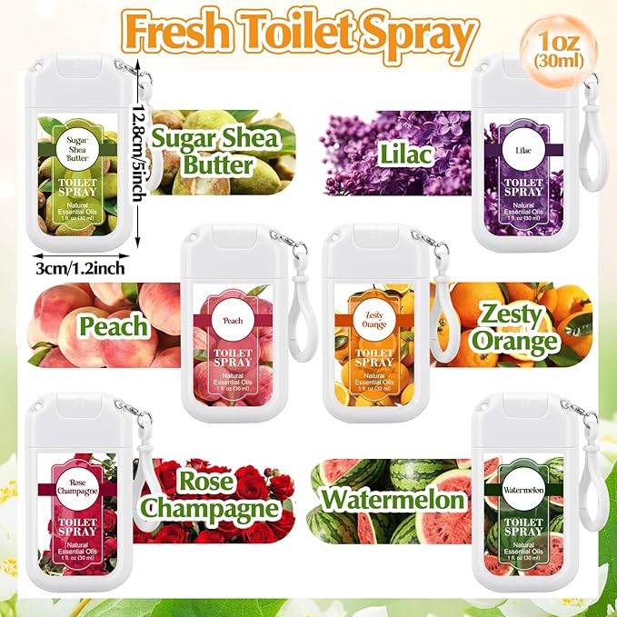 Loopeer 12 Pcs Poop Spray Keychain Each 1 Fl. oz Travel Size Toilet Spray Poop Gifts for Women Toilet Mini Air Freshener Pre-poop Odor Eliminator for Adults Bathroom Restroom Deodorizer (White Style)