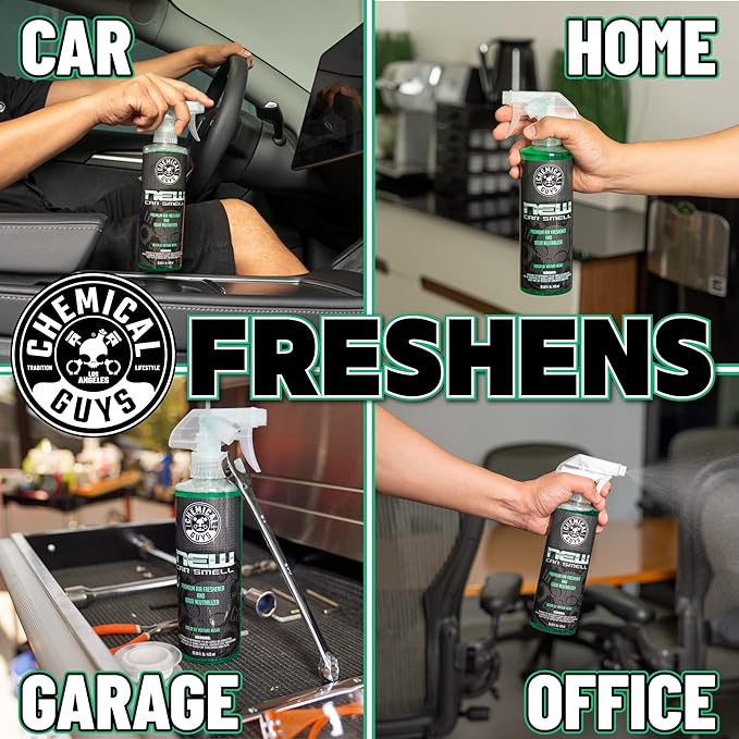 Chemical Guys New Car Smell Air Freshener and Premium Odor Eliminator Refreshes & Neutralizes Odors, Great Car Fresheners for Trucks, SUVs, RVs, and More - 16 Fl Oz (Pack of 2)