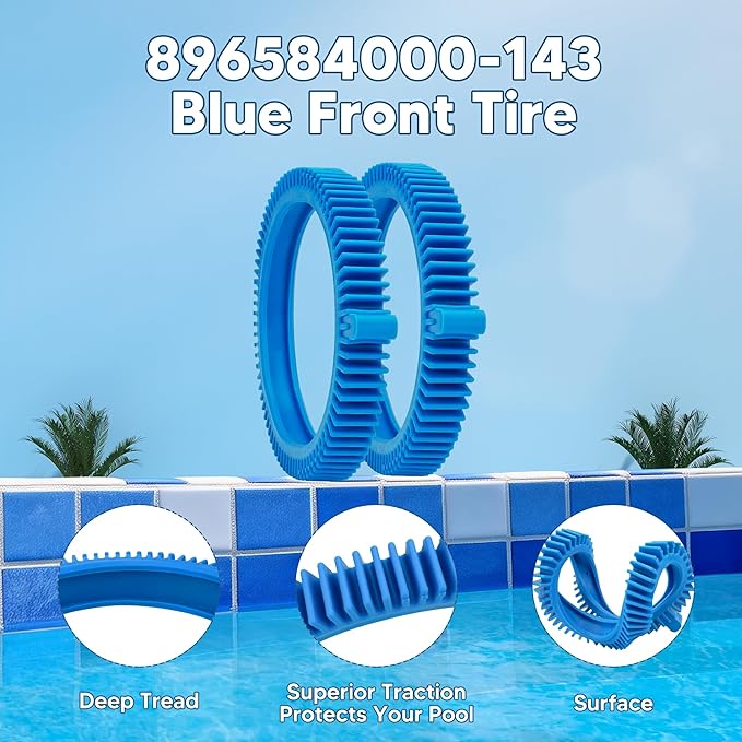 Funmit 896584000-143 Blue Front Tire Kit with Super Hump Replacement for Haywood Poolvergnuegen Select Pool Cleaners and Perfectly Compatible with Hayward Phoenix Cleaners (2 Pack)
