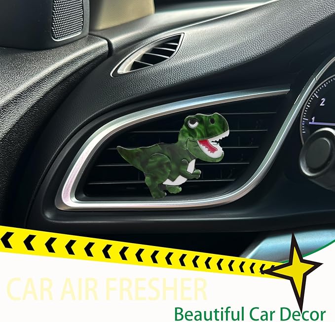 Dinosaur Car Air Freshener Vent Clip,Refillable Aroma Diffuser with T-Rex Design,Customizable Scents and Interchangeable Decor for Women,Teens,New Drivers (Green)