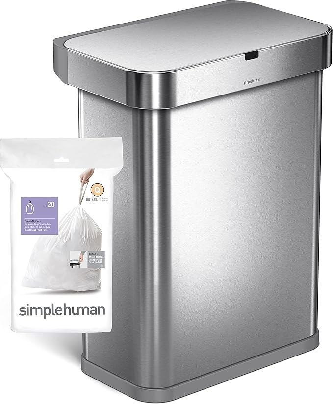 simplehuman Code Q 60 Count, Dispenser Pack Custom Fit Liners, Drawstring Trash Bags, 50-65 Liter / 13.2-17.2 Gallon, White