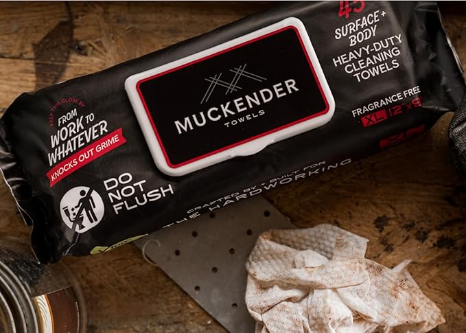 Muckender Heavy Duty Cleaning Wipes – Paint Prep & Degreasing – Flat Pack Travel Size Hand & Tool Cleaning Towels – Eco-Friendly, Unscented – (45 ct Flat Pack)