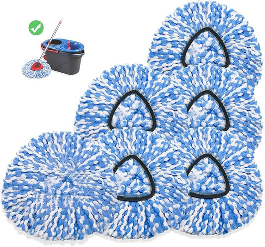 6 Pack Spin Mop Heads Replacements Compatible for O ceda RinseClean 2 Tank System, Microfiber Mop Refills Head for 4.33in Core,Easy to Replace and Deep Cleaning