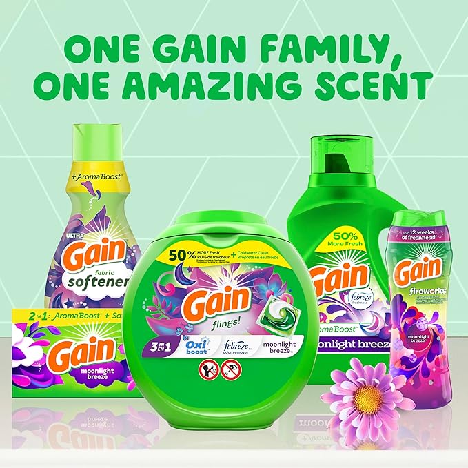 Gain + Aroma Boost Liquid Laundry Detergent, Moonlight Breeze Scent, 128 Loads, 184 fl oz, HE Compatible