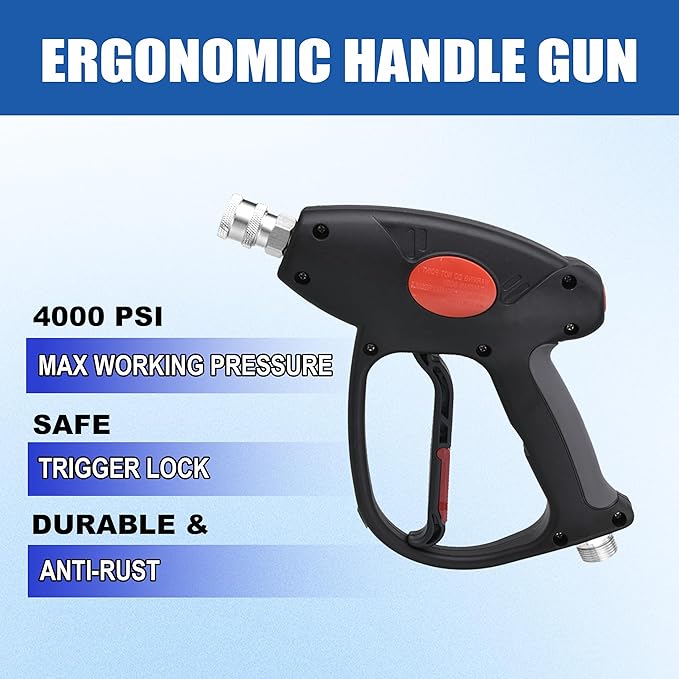 M MINGLE Replacement Pressure Washer Gun with Extension Wand, 30 Degree Curved Rod, M22 15mm or M22 14mm Fitting, 5 Nozzle Tips, 4000 PSI