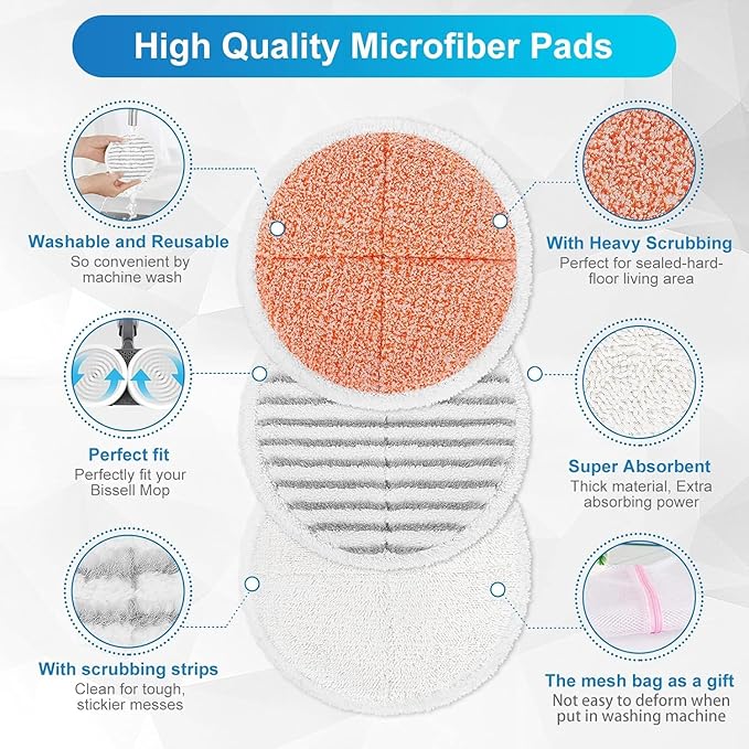 KEEPOW Spinwave Replacement Pads Compatible with Bissell Spinwave Powered Hard Floor Mop 2039 2124 Series, 20399, 2039A, 2307, 2315A, 23157, 20393 Spin Heavy Scrub Mop Pads for Floor Cleaner 2 White