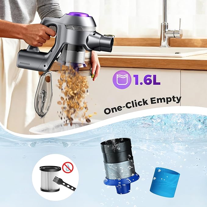 Cordless Vacuum Cleaner, 40Kpa Powerful Suction Stick Vacuum Cleaners for Home, 45 Mins Runtime, 1.6L Dust Box, Anti-Tangle, 8-in-1 Rechargeable Vacuum for Hardwood Floor,Carpet,Pet Hair
