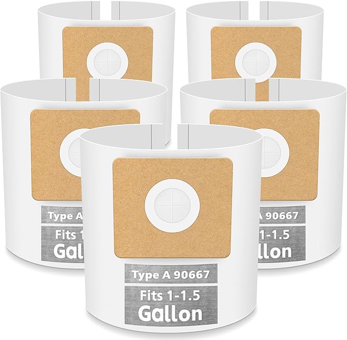 5 Pack Vacuum Bags Replacement for Shop Vac Bags 1-1.5 Gallon Type A 90667 9066700 9066733, PETOX High-Efficiency Disposable Vaccum Collection Filter Bags