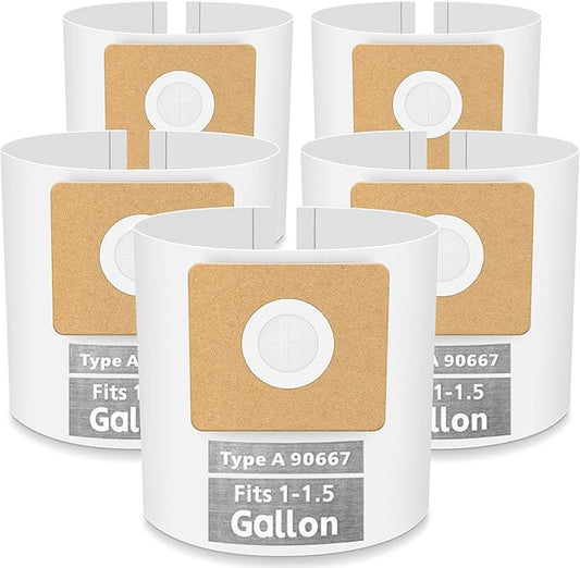 5 Pack Vacuum Bags Replacement for Shop Vac Bags 1-1.5 Gallon Type A 90667 9066700 9066733, PETOX High-Efficiency Disposable Vaccum Collection Filter Bags
