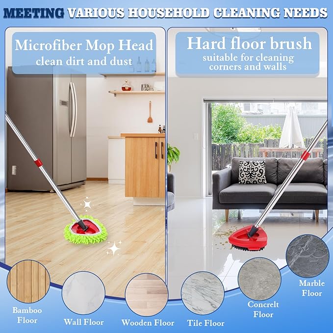 Wa.IE JiemiMicrofiber Spin Mop Refills Head Compatible for EasyWring 1-Tank System (6-Pack Set: Includes 1 Mop Scrub Brush + 1 Mop Base + 4 Pack Cleaning Floor Mop Head)