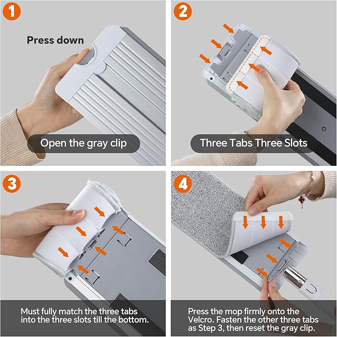 Self Wringing Microfiber Mop - Hands-Free Flat Mop with Wringing Blade | Aluminum Panel, Wet Dry for Apartment, Tiny Home, Windows, Wall, Hardwood, Laminate, Tile, Vinyl, 4 Reusable Pads