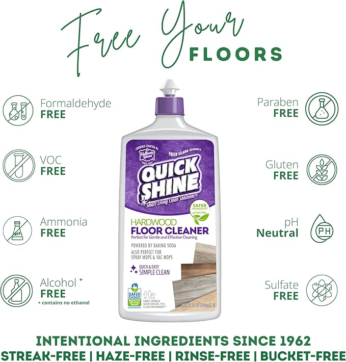 Quick Shine Hardwood Floor Cleaner 27oz, 6Pk| Use in Spray & Vac Mops| Removes Dirt & Scuff Marks| Ready-to-Use, Streak Free, No Rinse| Safer Choice Cleaner| Perfect for Gentle and Effective Cleaning