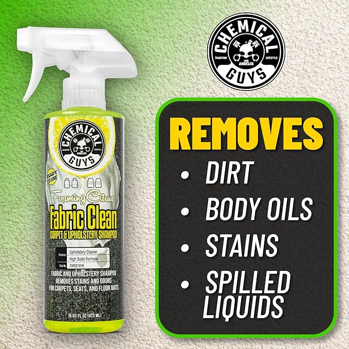 Chemical Guys Sprayable Citrus Fabric Clean Carpet & Upholstery Cleaner (Car Carpets, Seats & Floor Mats), 16 fl oz, Citrus Scent + Induro 7 Heavy Duty Nifty Interior Brush - HOL463