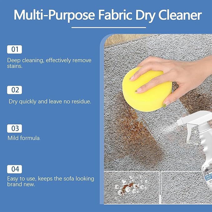 Multi-Purpose Fabric Dry Cleaner Spray, Fabric Cleaner For Furniture Upholstery Machine,Stain Remover For Clothes, Spot Cleaner For Clothes, Removal Grease, Ink, Clothe, Shoes, And Fabrics (1pcs)