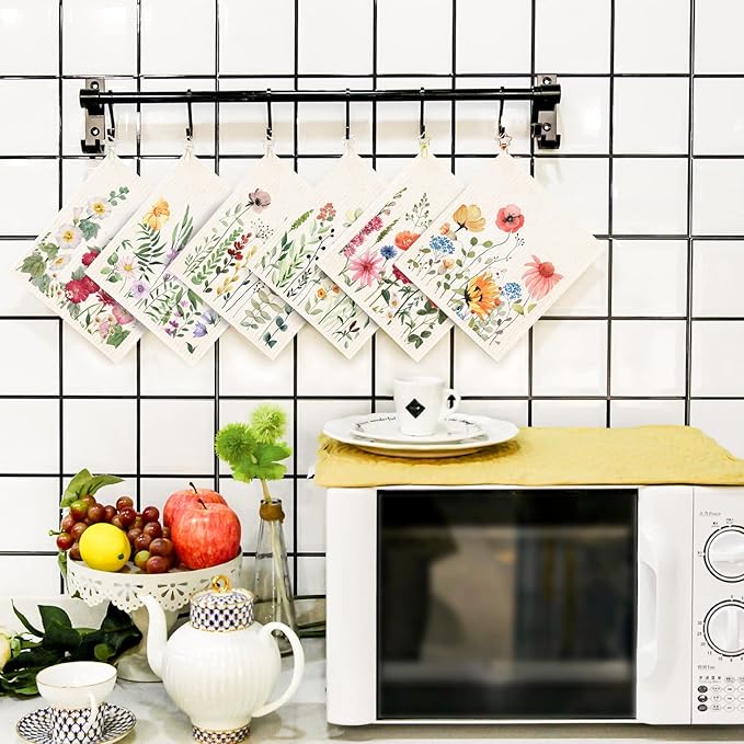Morigins Wildflowers Butterflies Swedish Kitchen Dishcloths Reusable Sponge Cleaning Cloths Absorbent Dish Cloth Quick Drying Washable Cleaning Wipes 6pcs