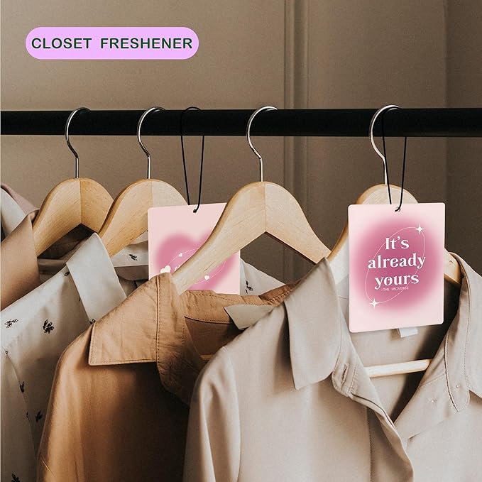Cute Pink Aura Car Air Freshener, Funky Y2K Inspirational Daily Affirmations Air Freshener Hanging 3 Pcs for Cars Closet Drawer or Books, Girly Preppy Car Accessories Mirror Decor for Women
