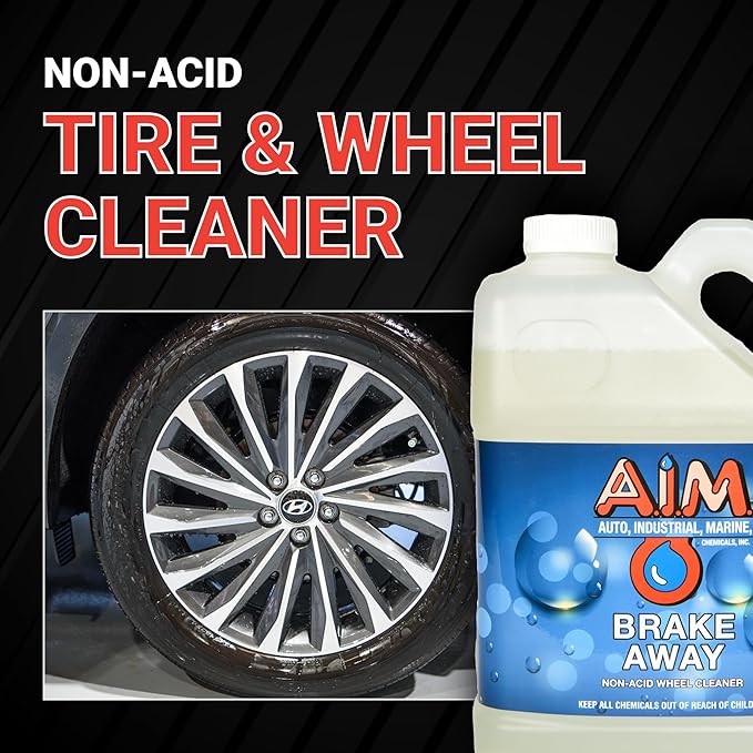 AIM Chemicals Brake Away Non-Acid Wheel & Tire Cleaner - Heavy Duty Degreaser & Engine Cleaner - Removes Brake Dust, Grease, Grime, Aluminum Brighteners - Ideal for Cars, Boats, RVs & Equipment, 1 Gal