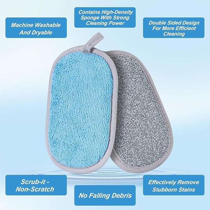 Dual-Sided Multi-Purpose Scrub Sponges, Non-Scratch Dishwashing Sponges for Kitchen, Reusable Microfiber Sponge for Efficiently Cleaning Dishes, High Density Sponge Inside (6 Pack, Large) Gray-Blue